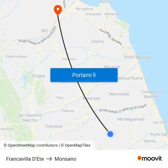 Francavilla D'Ete to Monsano map