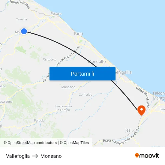 Vallefoglia to Monsano map