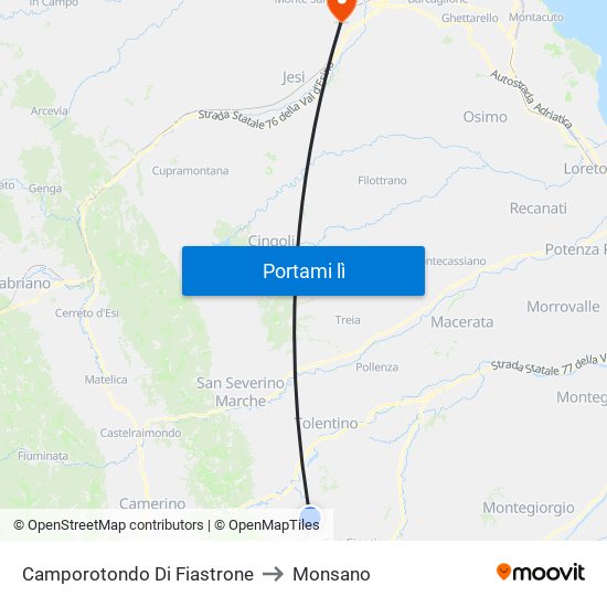 Camporotondo Di Fiastrone to Monsano map
