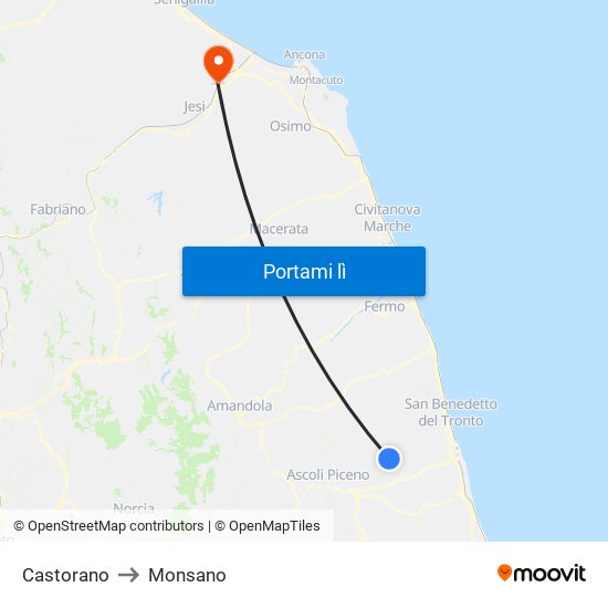 Castorano to Monsano map