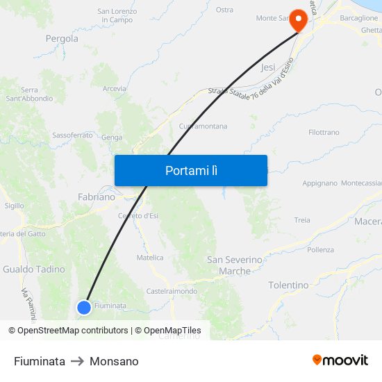 Fiuminata to Monsano map