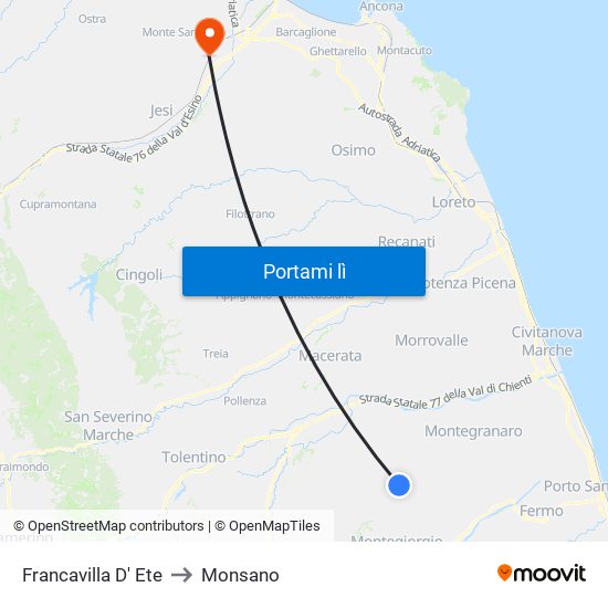 Francavilla D' Ete to Monsano map