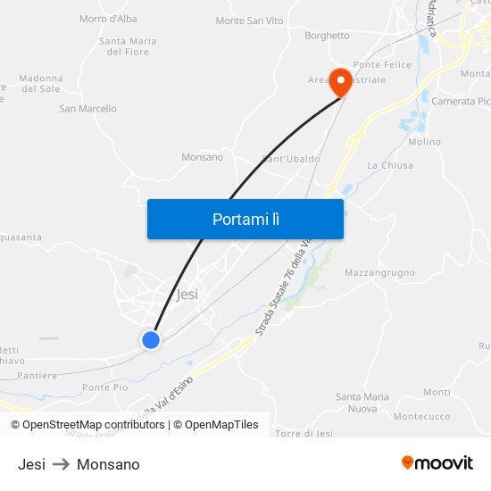 Jesi to Monsano map