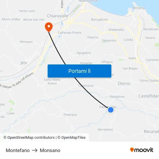 Montefano to Monsano map