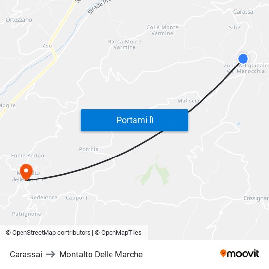 Carassai to Montalto Delle Marche map