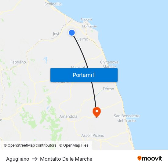 Agugliano to Montalto Delle Marche map