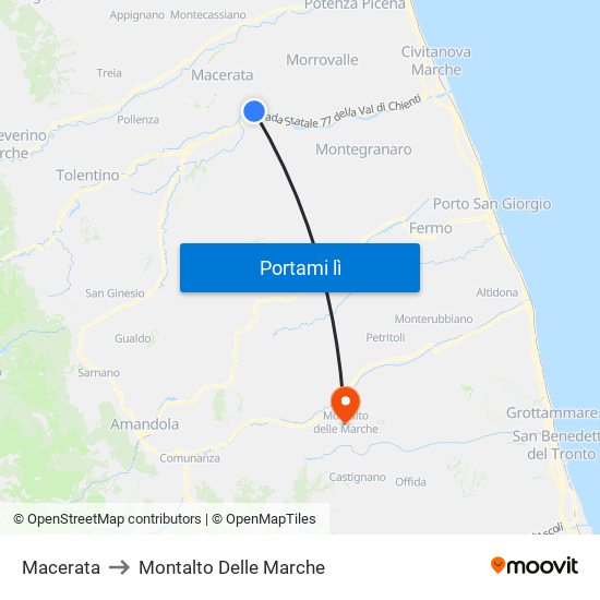 Macerata to Montalto Delle Marche map