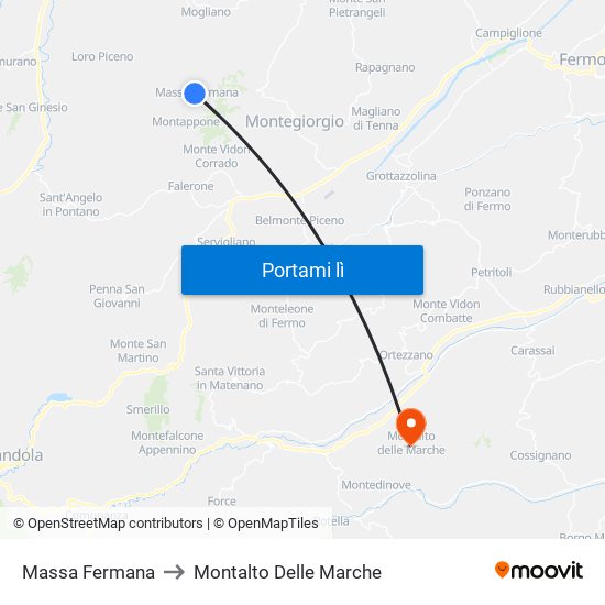 Massa Fermana to Montalto Delle Marche map