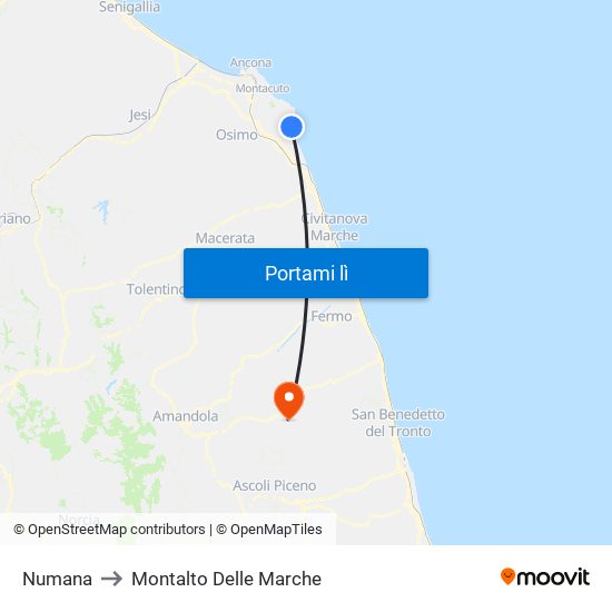 Numana to Montalto Delle Marche map