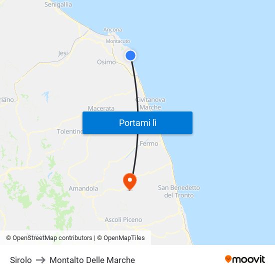 Sirolo to Montalto Delle Marche map