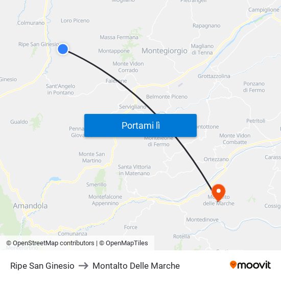 Ripe San Ginesio to Montalto Delle Marche map