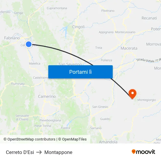 Cerreto D'Esi to Montappone map