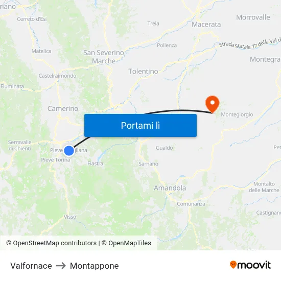 Valfornace to Montappone map
