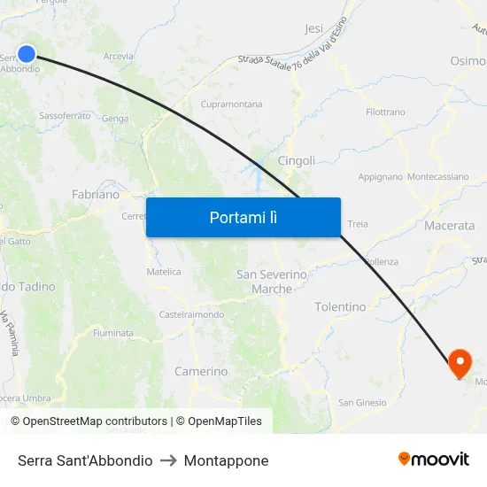 Serra Sant'Abbondio to Montappone map