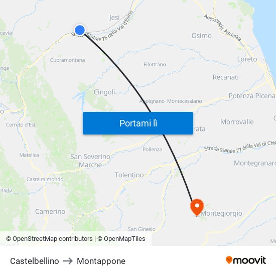 Castelbellino to Montappone map