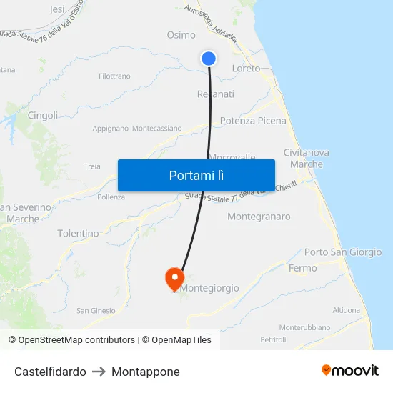 Castelfidardo to Montappone map