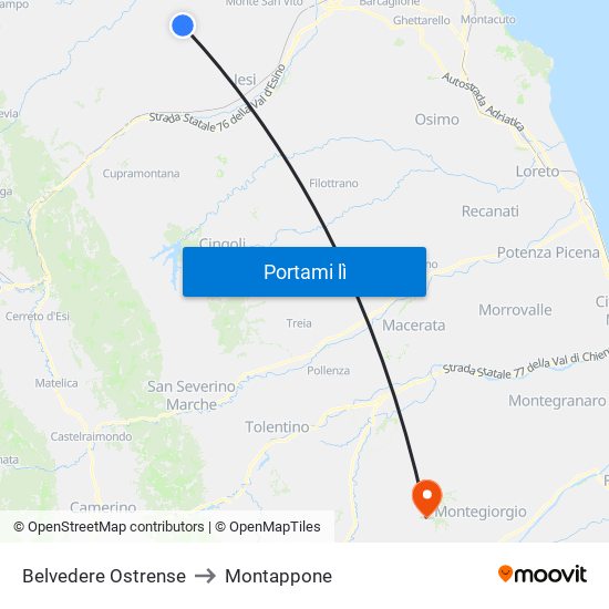 Belvedere Ostrense to Montappone map