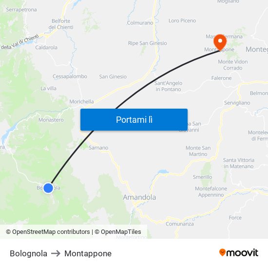 Bolognola to Montappone map