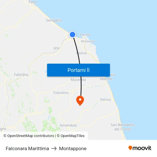 Falconara Marittima to Montappone map