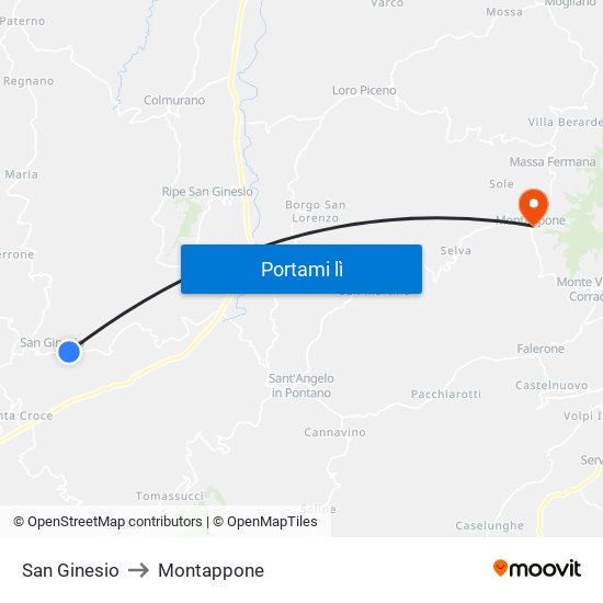 San Ginesio to Montappone map