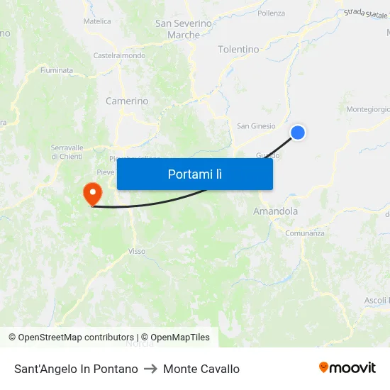 Sant'Angelo In Pontano to Monte Cavallo map
