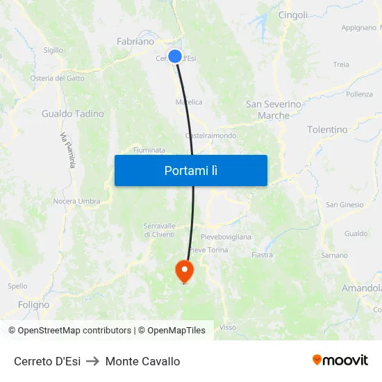 Cerreto D'Esi to Monte Cavallo map