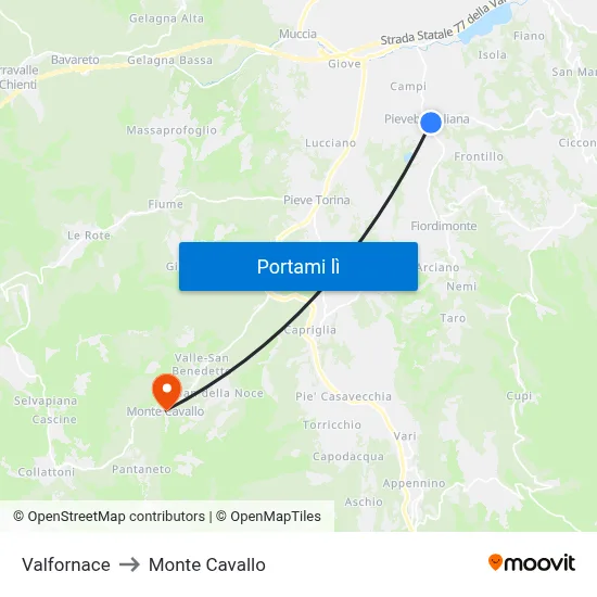 Valfornace to Monte Cavallo map
