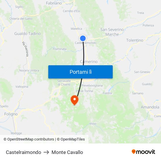 Castelraimondo to Monte Cavallo map
