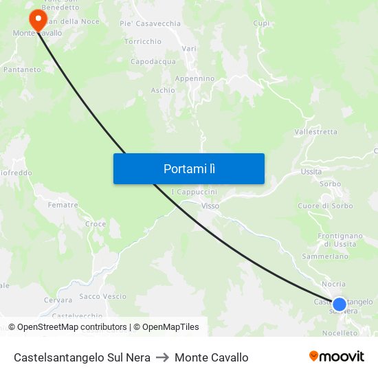 Castelsantangelo Sul Nera to Monte Cavallo map