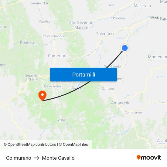 Colmurano to Monte Cavallo map