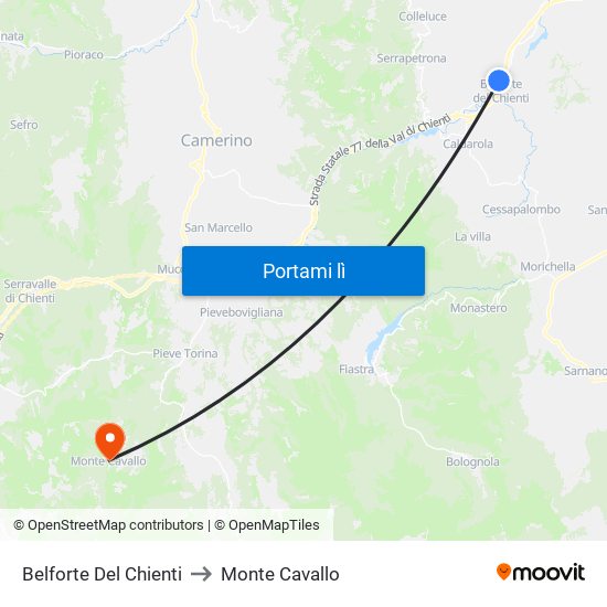 Belforte Del Chienti to Monte Cavallo map