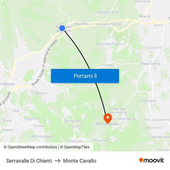 Serravalle Di Chienti to Monte Cavallo map