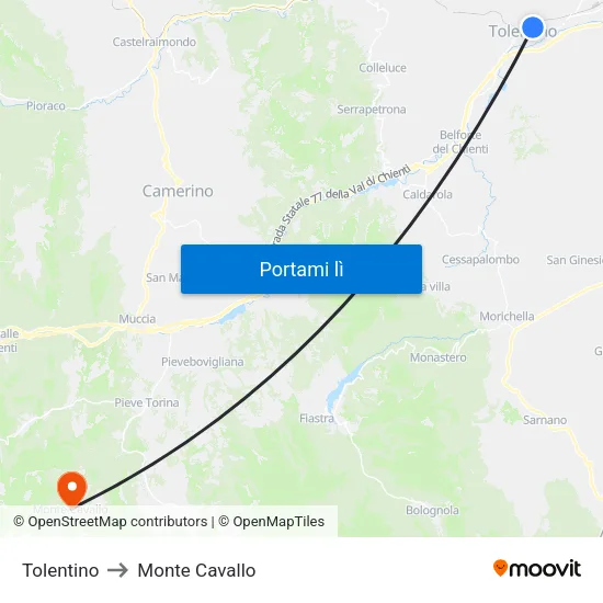 Tolentino to Monte Cavallo map