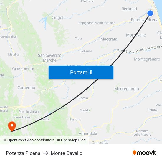 Potenza Picena to Monte Cavallo map