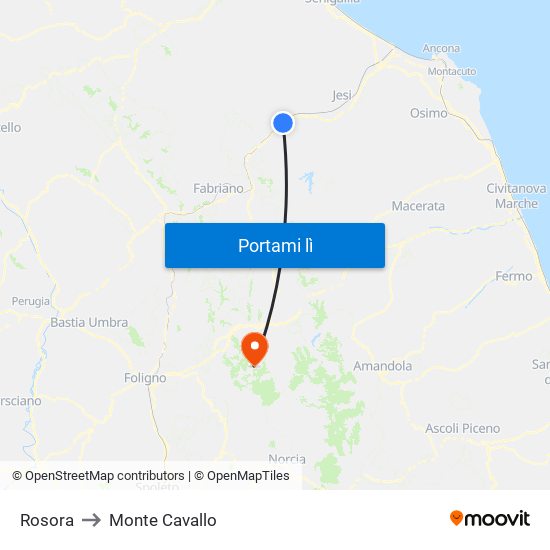 Rosora to Monte Cavallo map