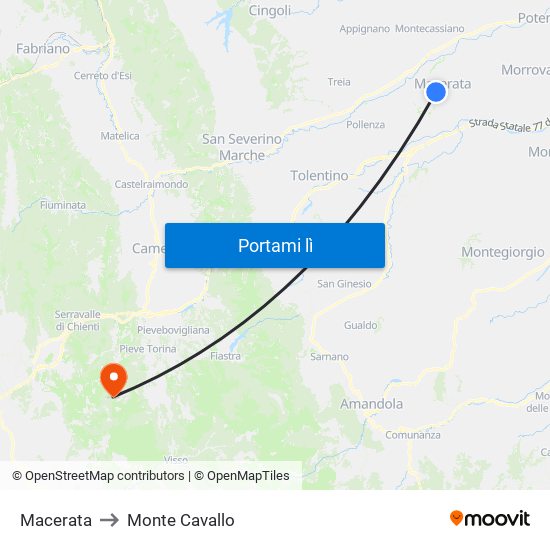 Macerata to Monte Cavallo map