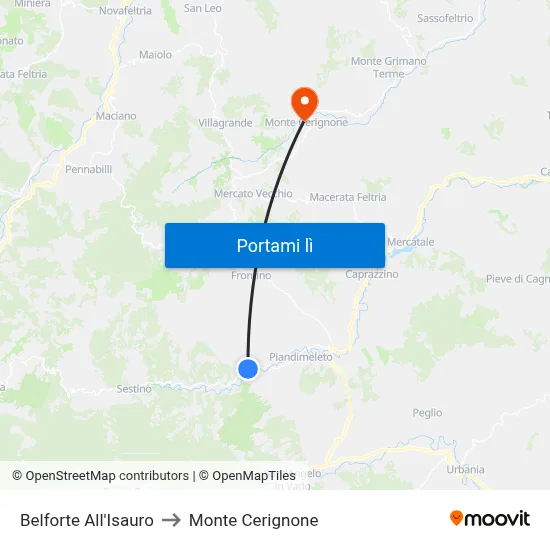 Belforte All'Isauro to Monte Cerignone map