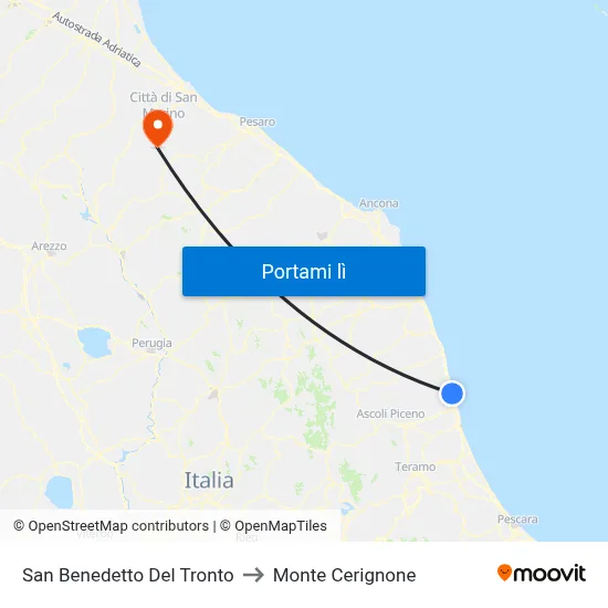 San Benedetto Del Tronto to Monte Cerignone map