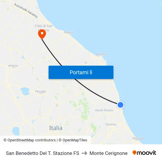 San Benedetto Del T. Stazione FS to Monte Cerignone map