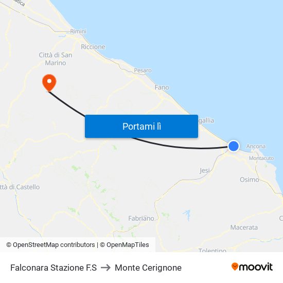 Falconara Stazione F.S to Monte Cerignone map