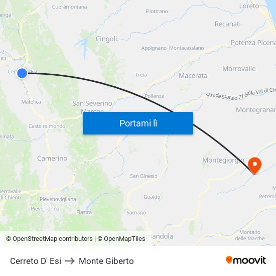 Cerreto D' Esi to Monte Giberto map