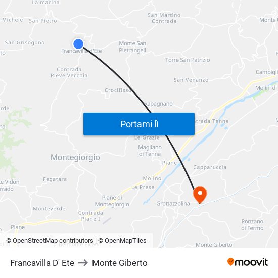 Francavilla D' Ete to Monte Giberto map