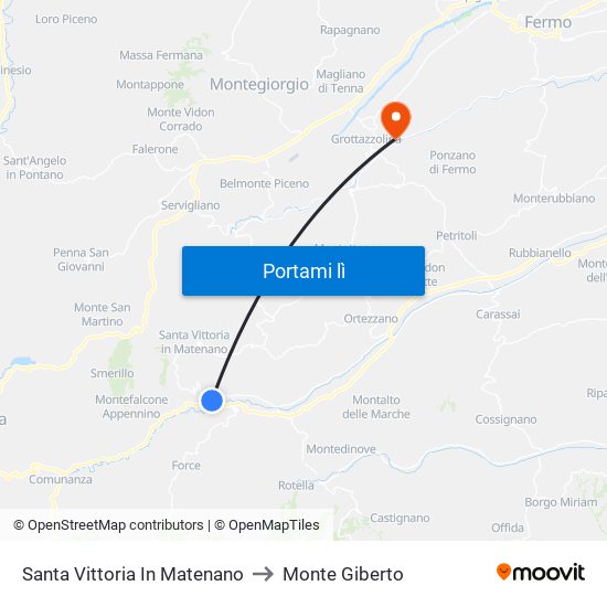 Santa Vittoria In Matenano to Monte Giberto map