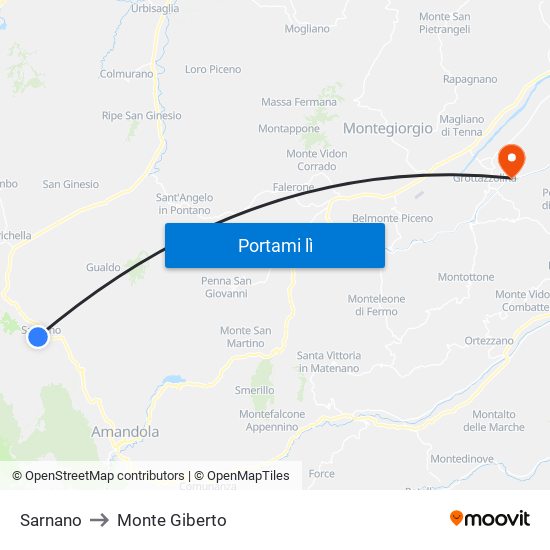 Sarnano to Monte Giberto map