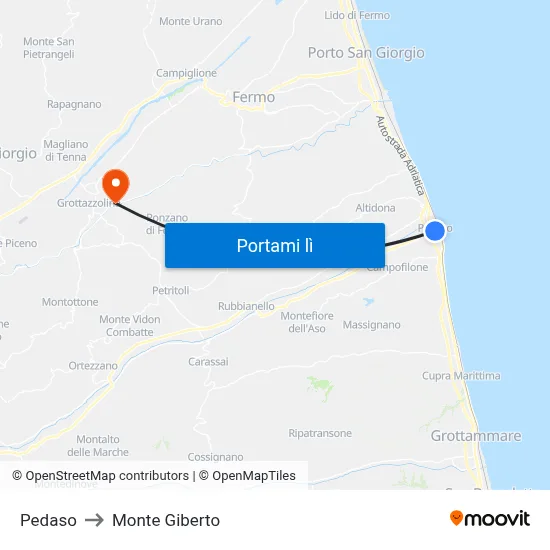 Pedaso to Monte Giberto map