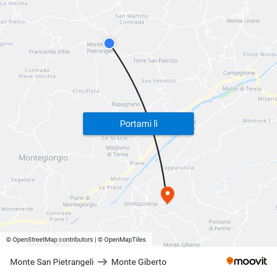 Monte San Pietrangeli to Monte Giberto map