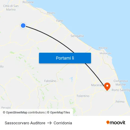 Sassocorvaro Auditore to Corridonia map