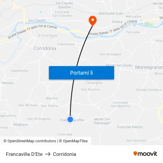 Francavilla D'Ete to Corridonia map
