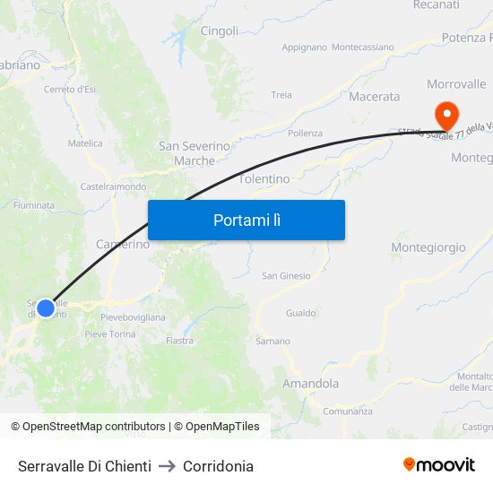 Serravalle Di Chienti to Corridonia map