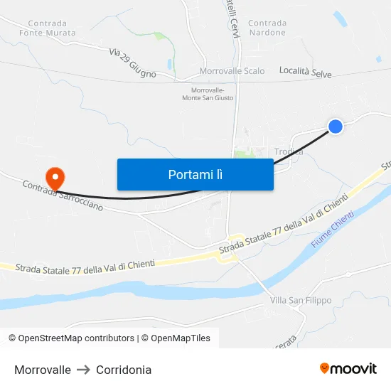 Morrovalle to Corridonia map